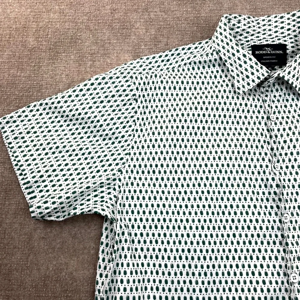 Rodd & Gunn Byron Geo Print Shirt Men XL White Green Cotton Sports Fit Button Up